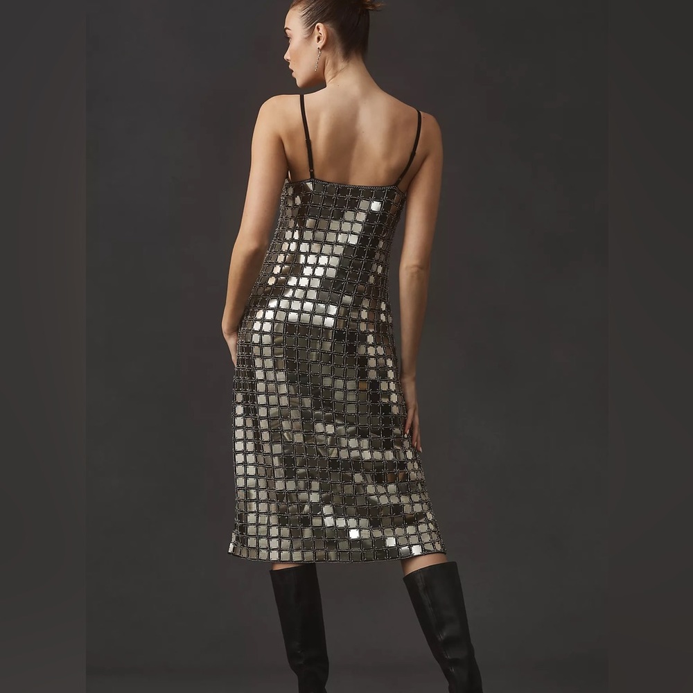 Anthropologie V Neck Chainmail Sequin Midi Dress NWT - Picture 4 of 8